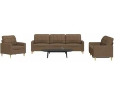 Sofa Sofos komplektas, 3 dalių, rudos spalvos, audinys