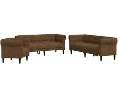 Sofa Sofos komplektas, 3 dalių, rudos spalvos, audinys