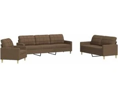 Sofa Sofos komplektas, 3 dalių, rudos spalvos, audinys