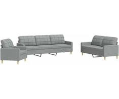 Sofa Sofos komplektas, 3 dalių, šviesiai pilkos spalvos, audinys