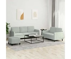 Sofa Sofos komplektas, 3 dalių, šviesiai pilkos spalvos, aksomas