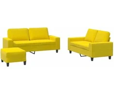 Sofa Sofos komplektas, 3 dalių, šviesiai geltonos spalvos, audinys
