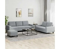 Sofa Sofos komplektas, 3 dalių, šviesiai pilkos spalvos, audinys