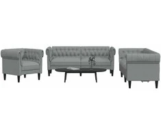 Sofa Sofos komplektas, 3 dalių, šviesiai pilkos spalvos, audinys