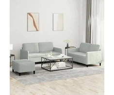 Sofa Sofos komplektas, 3 dalių, šviesiai pilkos spalvos, aksomas