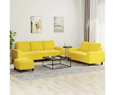 Sofa Sofos komplektas, 3 dalių, šviesiai geltonos spalvos, audinys