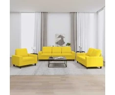 Sofa Sofos komplektas, 3 dalių, šviesiai geltonos spalvos, audinys