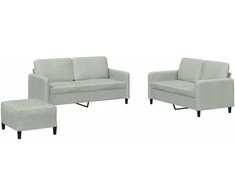 Sofa Sofos komplektas, 3 dalių, šviesiai pilkos spalvos, aksomas