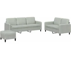 Sofa Sofos komplektas, 3 dalių, šviesiai pilkos spalvos, aksomas