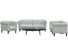 Sofa Sofos komplektas, 3 dalių, šviesiai pilkos spalvos, aksomas