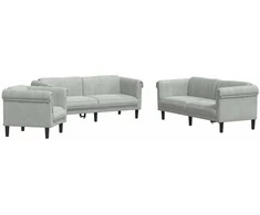 Sofa Sofos komplektas, 3 dalių, šviesiai pilkos spalvos, aksomas