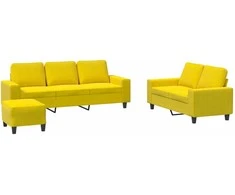 Sofa Sofos komplektas, 3 dalių, šviesiai geltonos spalvos, audinys