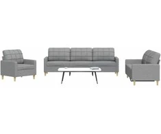 Sofa Sofos komplektas, 3 dalių, šviesiai pilkos spalvos, audinys