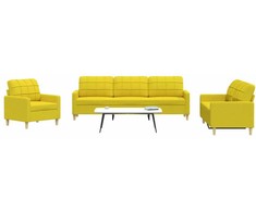 Sofa Sofos komplektas, 3 dalių, šviesiai geltonos spalvos, audinys
