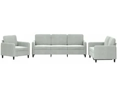 Sofa Sofos komplektas, 3 dalių, šviesiai pilkos spalvos, aksomas