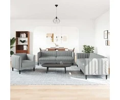 Sofa Sofos komplektas, 3 dalių, šviesiai pilkos spalvos, audinys