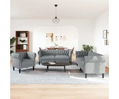 Sofa Sofos komplektas, 3 dalių, šviesiai pilkos spalvos, audinys