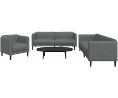 Sofa Sofos komplektas, 3 dalių, tamsiai pilkos spalvos, audinys