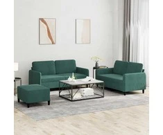Sofa Sofos komplektas, 3 dalių, tamsiai žalios spalvos, aksomas