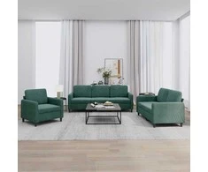 Sofa Sofos komplektas, 3 dalių, tamsiai žalios spalvos, aksomas