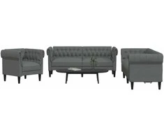 Sofa Sofos komplektas, 3 dalių, tamsiai pilkos spalvos, audinys