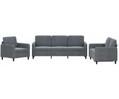 Sofa Sofos komplektas, 3 dalių, tamsiai pilkos spalvos, aksomas