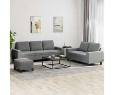 Sofa Sofos komplektas, 3 dalių, tamsiai pilkos spalvos, audinys