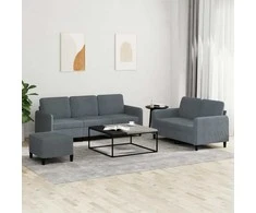 Sofa Sofos komplektas, 3 dalių, tamsiai pilkos spalvos, aksomas