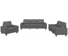 Sofa Sofos komplektas, 3 dalių, tamsiai pilkos spalvos, audinys