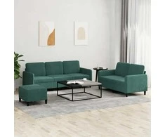 Sofa Sofos komplektas, 3 dalių, tamsiai žalios spalvos, aksomas
