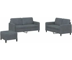 Sofa Sofos komplektas, 3 dalių, tamsiai pilkos spalvos, aksomas