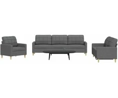 Sofa Sofos komplektas, 3 dalių, tamsiai pilkos spalvos, audinys
