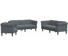 Sofa Sofos komplektas, 3 dalių, tamsiai pilkos spalvos, aksomas