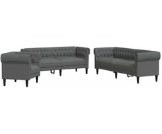 Sofa Sofos komplektas, 3 dalių, tamsiai pilkos spalvos, audinys