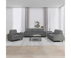 Sofa Sofos komplektas, 3 dalių, tamsiai pilkos spalvos, audinys