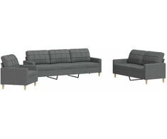 Sofa Sofos komplektas, 3 dalių, tamsiai pilkos spalvos, audinys