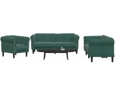 Sofa Sofos komplektas, 3 dalių, tamsiai žalios spalvos, aksomas