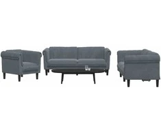 Sofa Sofos komplektas, 3 dalių, tamsiai pilkos spalvos, aksomas