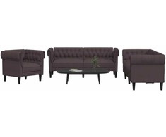 Sofa Sofos komplektas, 3 dalių, tamsiai rudos spalvos, audinys