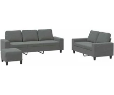Sofa Sofos komplektas, 3 dalių, tamsiai pilkos spalvos, audinys