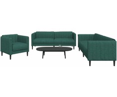 Sofa Sofos komplektas, 3 dalių, tamsiai žalios spalvos, audinys
