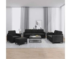 Sofa Sofos komplektas, 4 dalių, juodos spalvos, aksomas