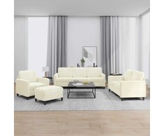Sofa Sofos komplektas, 4 dalių, kreminės spalvos, aksomas