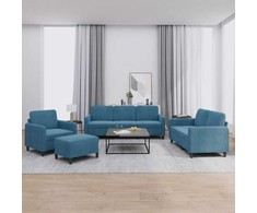 Sofa Sofos komplektas, 4 dalių, mėlynos spalvos, aksomas