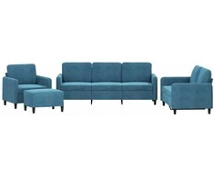Sofa Sofos komplektas, 4 dalių, mėlynos spalvos, aksomas