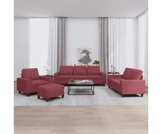Sofa Sofos komplektas, 4 dalių, raudonojo vyno spalvos, audinys