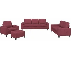 Sofa Sofos komplektas, 4 dalių, raudonojo vyno spalvos, audinys