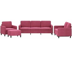 Sofa Sofos komplektas, 4 dalių, raudonojo vyno spalvos, aksomas