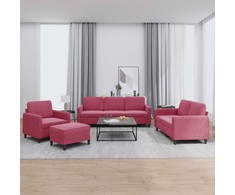 Sofa Sofos komplektas, 4 dalių, raudonojo vyno spalvos, aksomas
