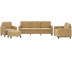 Sofa Sofos komplektas, 4 dalių, rudos spalvos, aksomas